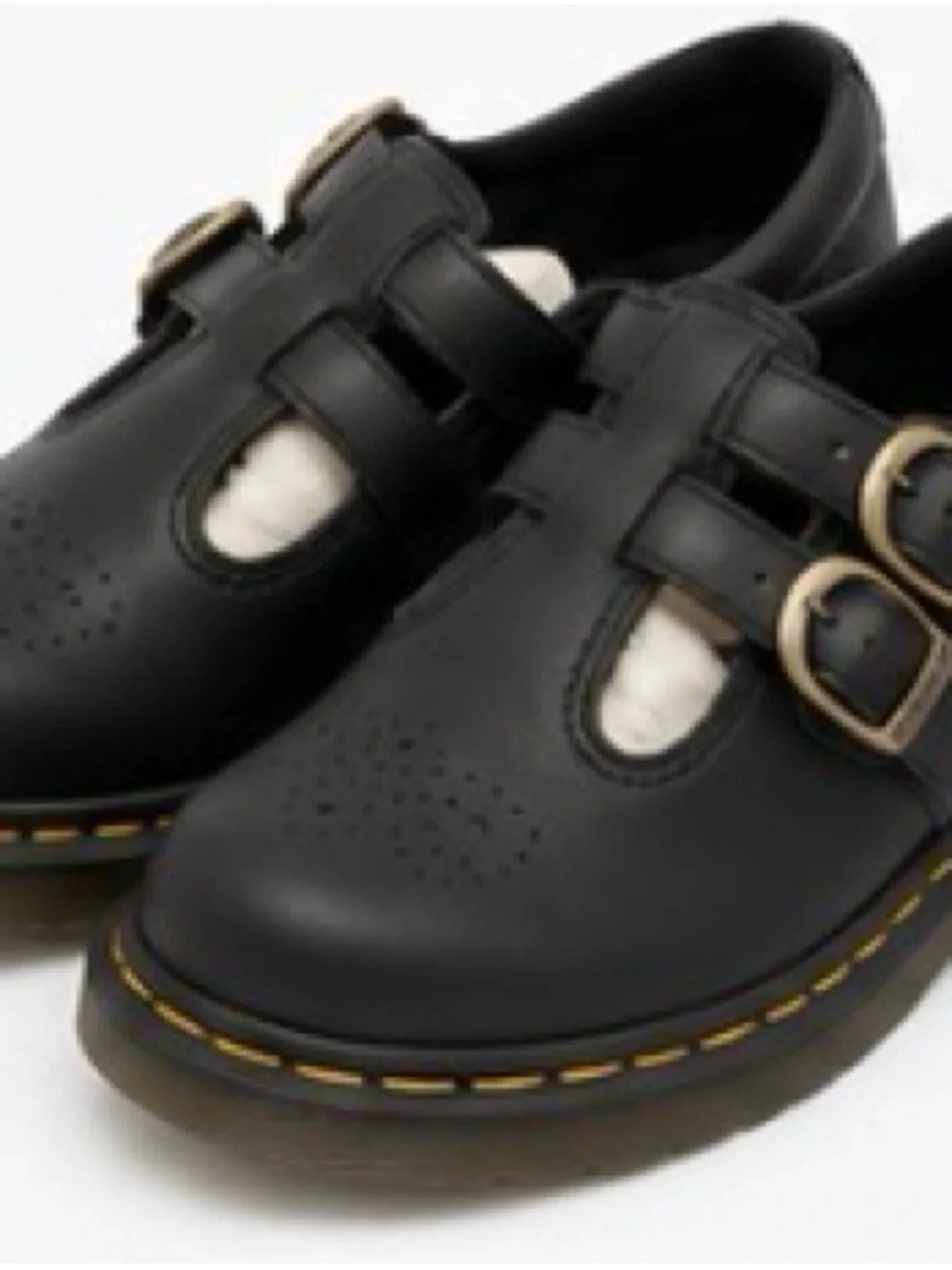 Dr. Martens Black Leather Double-Strap Mary Jane with Brass Buckles